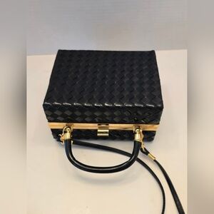 Vintage Elegant Black Woven Handbag With Detachable Shoulder Strap